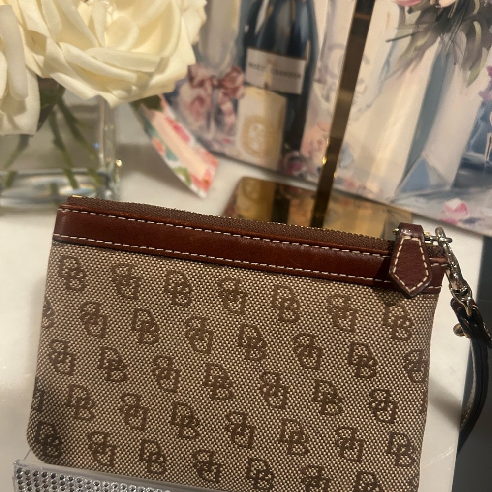 Dooney & Bourke Beige and Brown Signature Monogram Wristlet - Picture 2 of 2